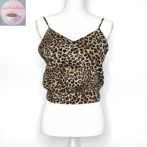 Crop Top Animal Print Tie Back V Neck Brown Black